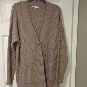 Michelle Mae Taupe Cable Knit Button Cardigan